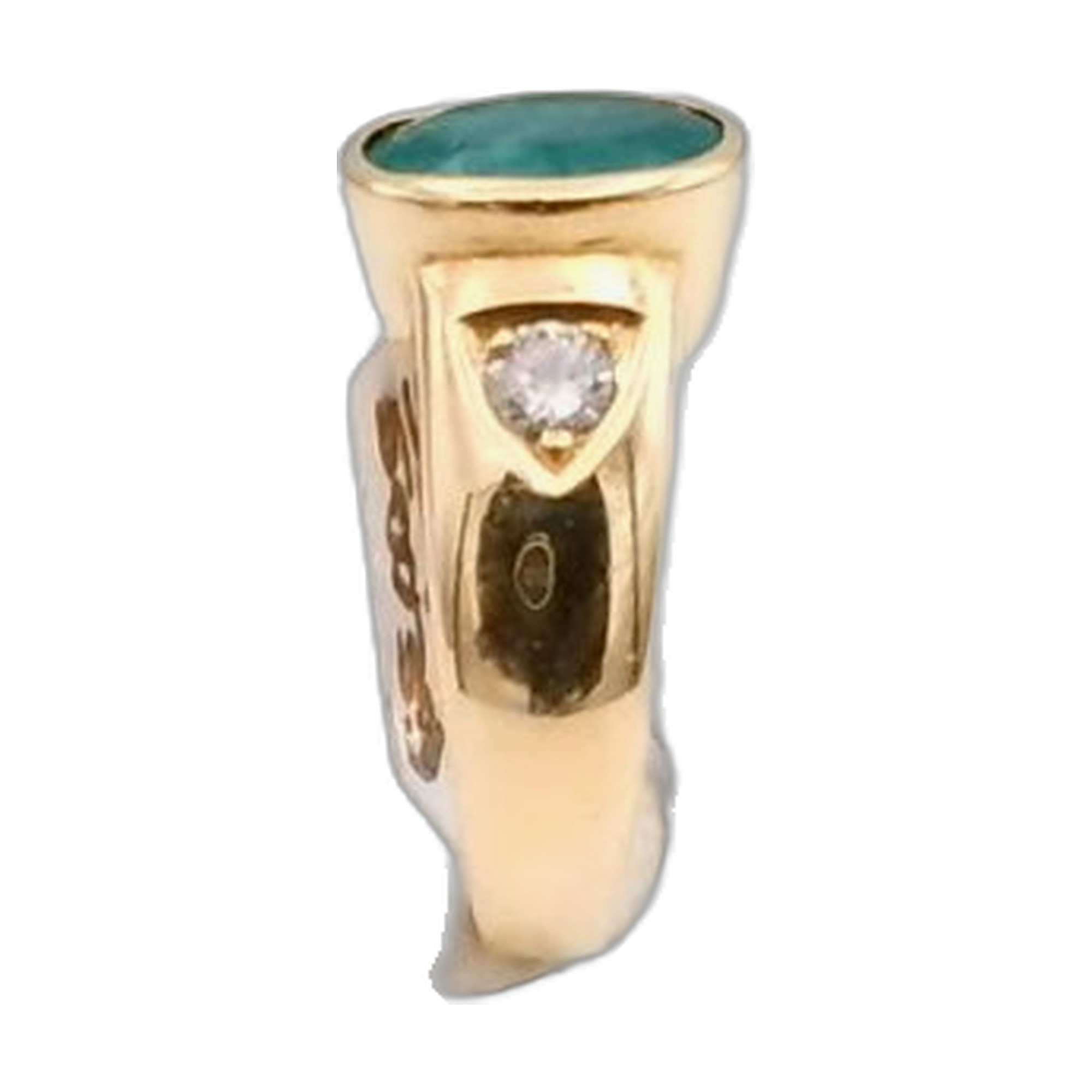 Bague or jaune 18k 750/1000 avec émeraude centrale et diamants latérale
