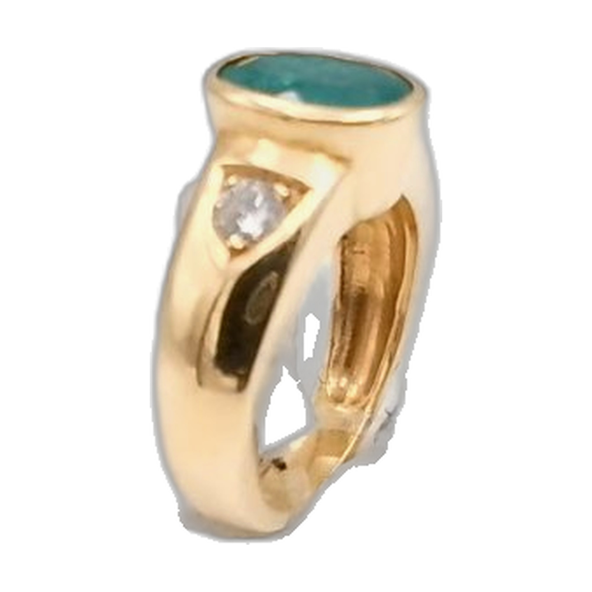 bague or jaune 18k 750/1000 avec émeraude centrale et diamants latérale — vue 2