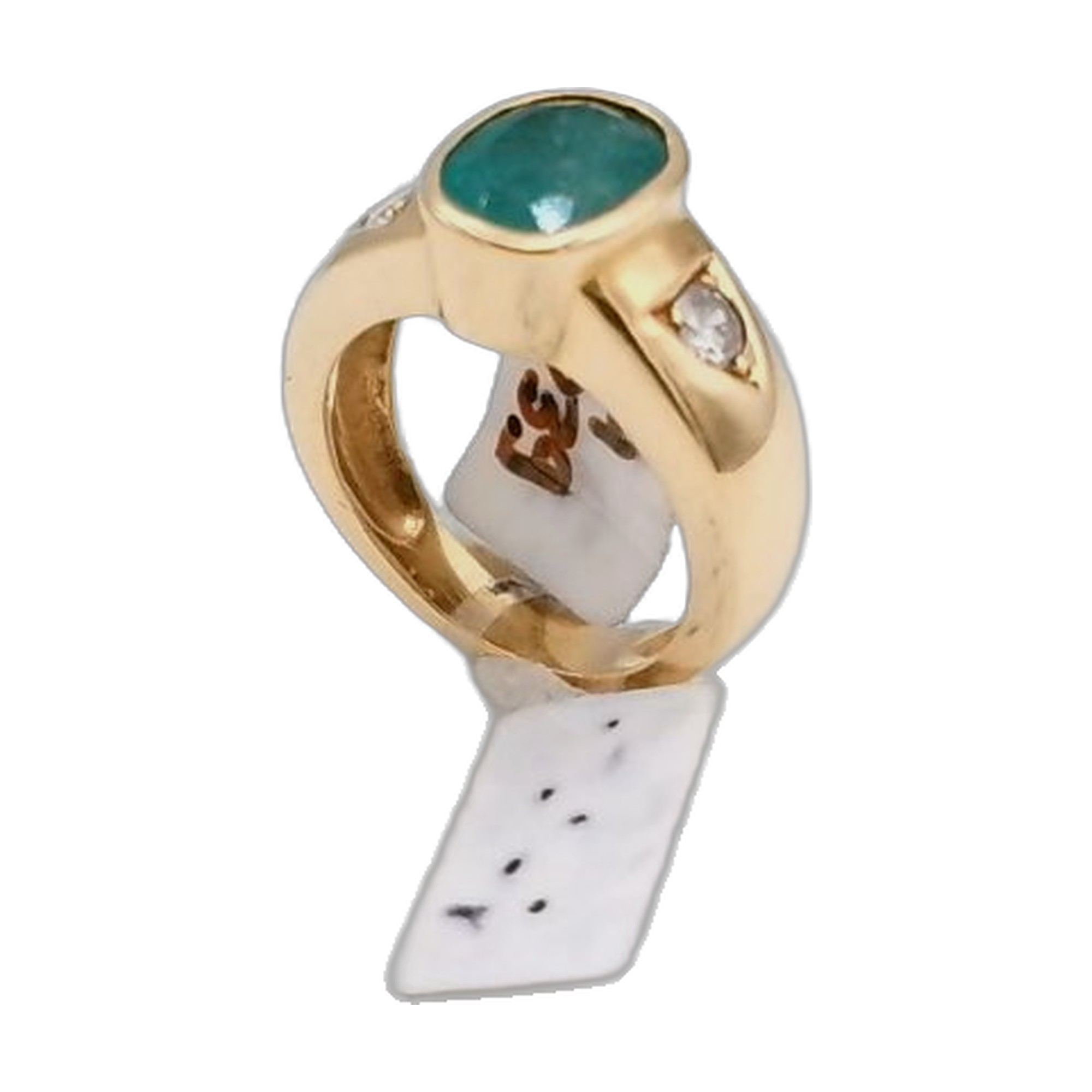 bague or jaune 18k 750/1000 avec émeraude centrale et diamants latérale — vue 3