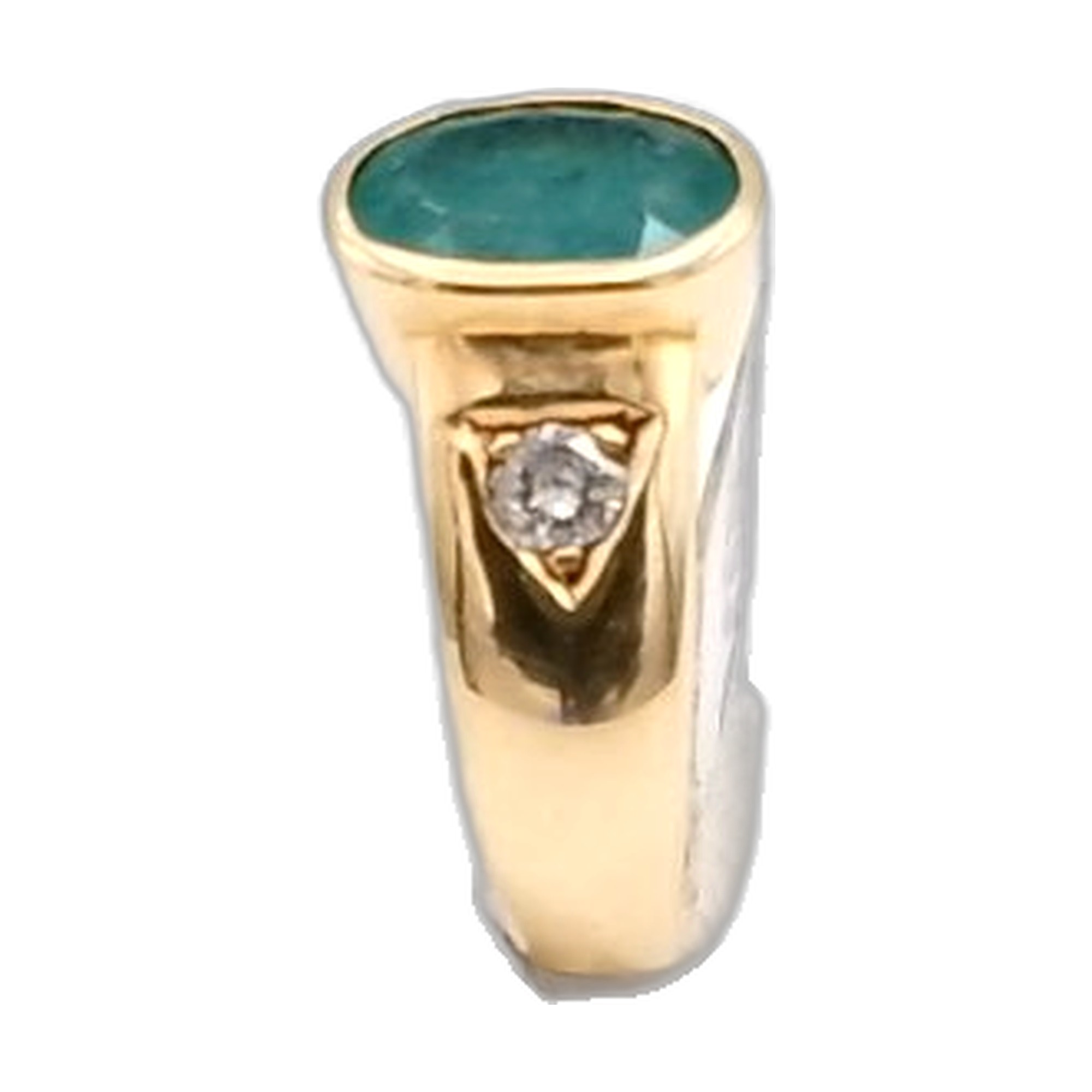 bague or jaune 18k 750/1000 avec émeraude centrale et diamants latérale — vue 4