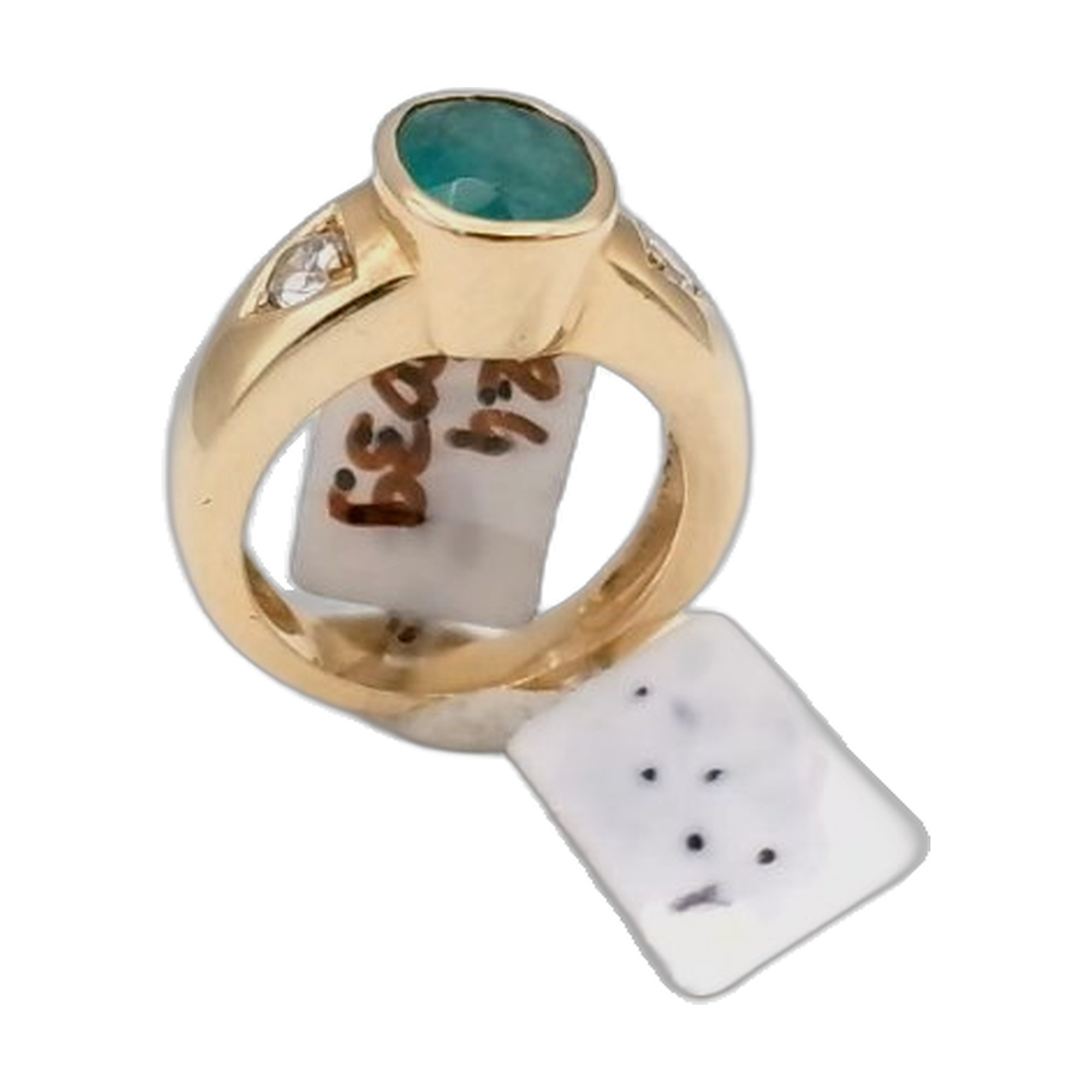 bague or jaune 18k 750/1000 avec émeraude centrale et diamants latérale — vue 9