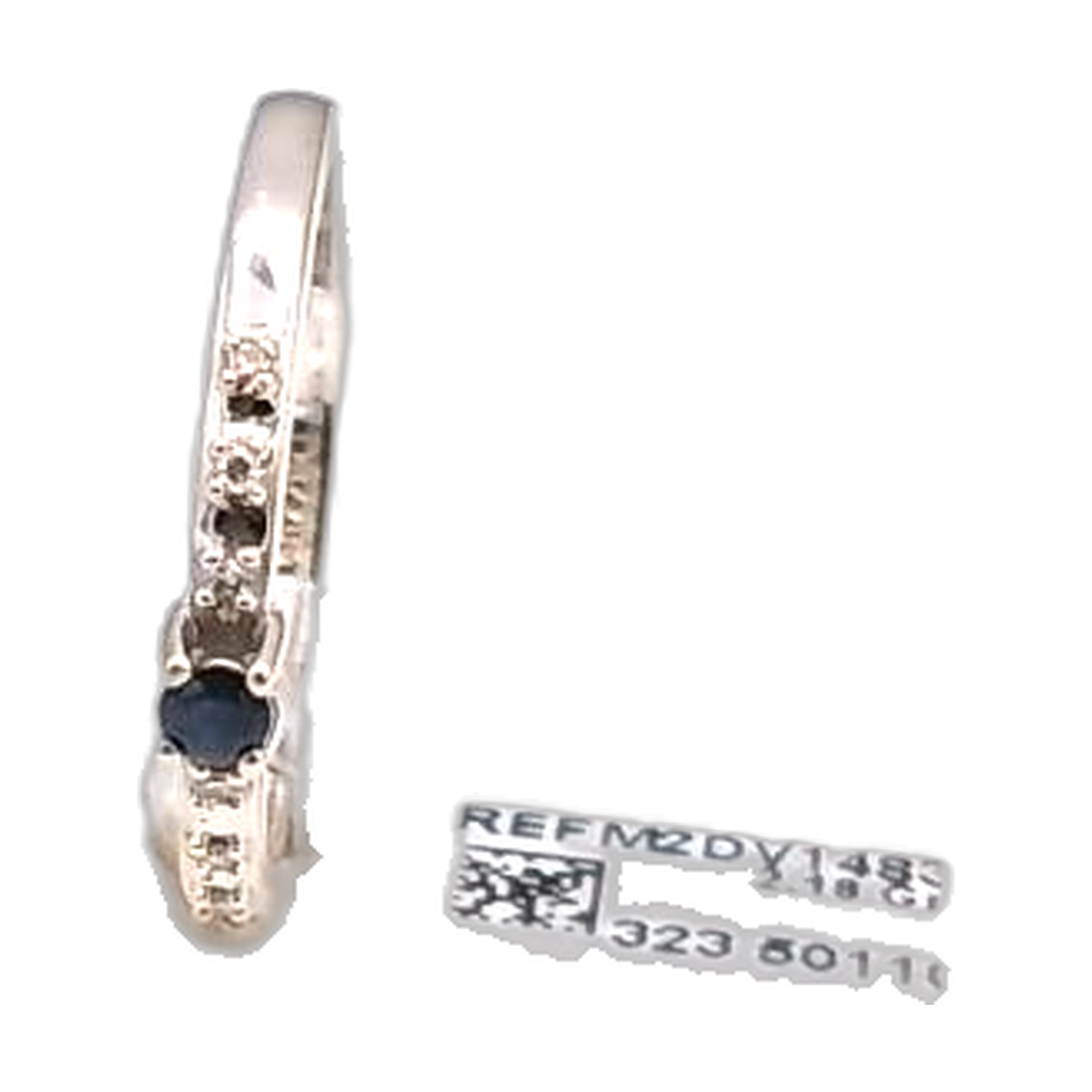 Bague or blanc 18k 750/1000 saphir central et 2 x 3 diamants