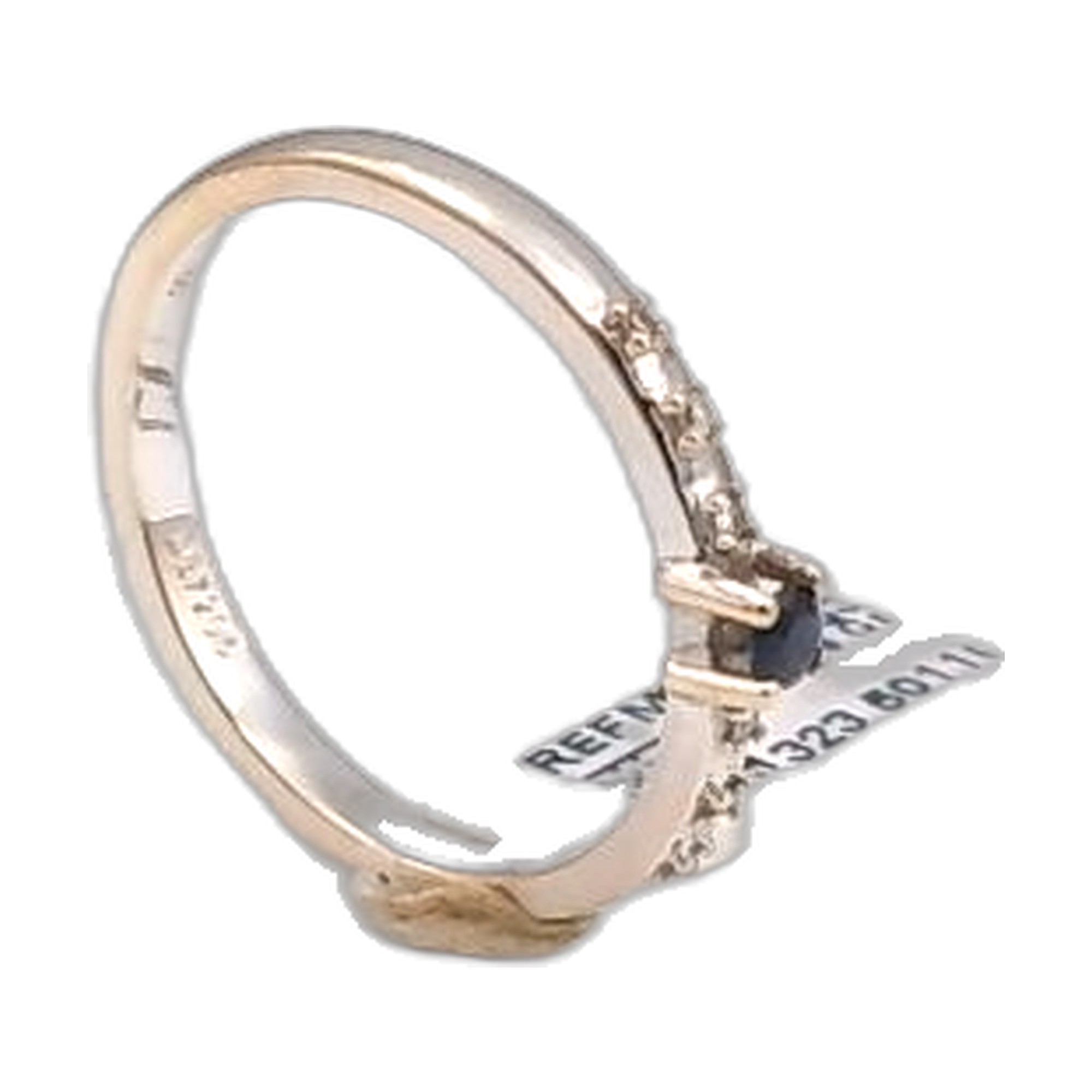bague or blanc 18k 750/1000 saphir central et 2 x  3 diamants — vue 3