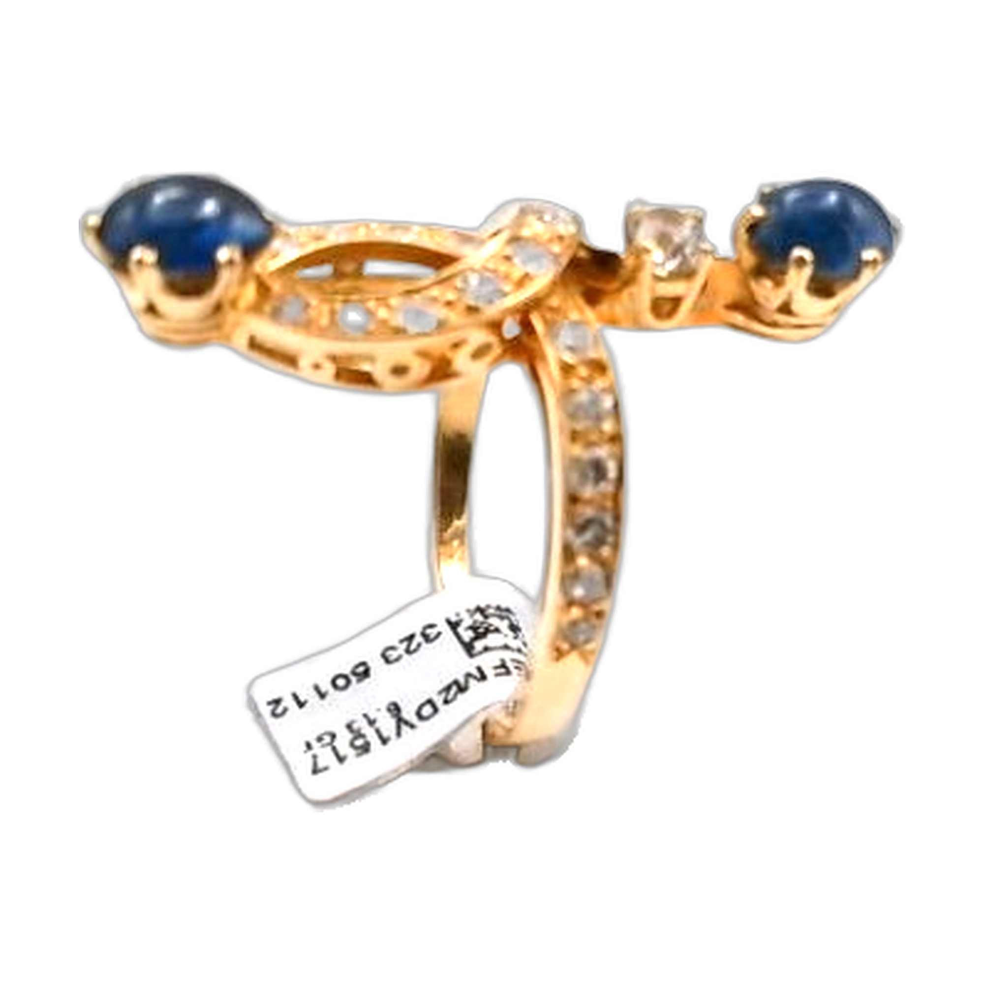 Bague Toi et Moi or jaune 18K 750/1000 entrelassé style 1920 saphir cabochon et diamant — vue 2