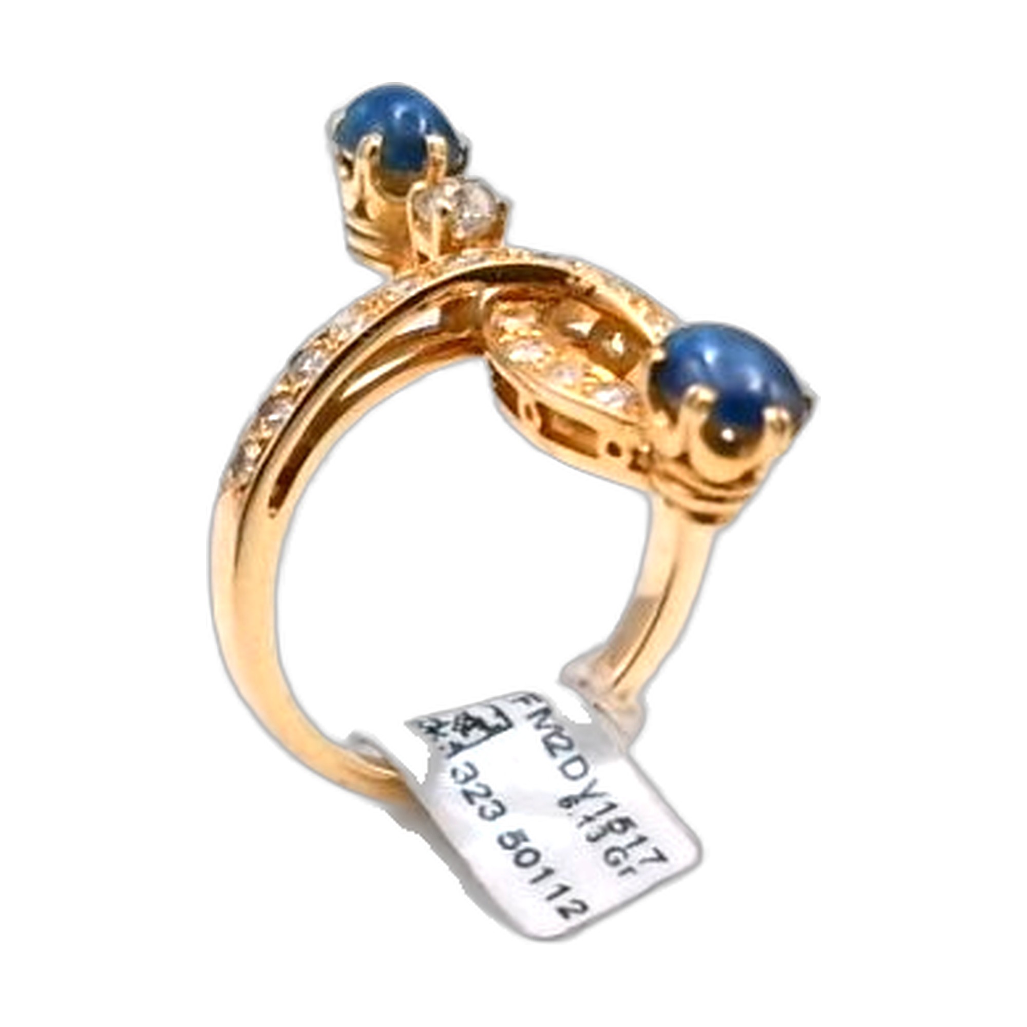 Bague Toi et Moi or jaune 18K 750/1000 entrelassé style 1920 saphir cabochon et diamant — vue 3