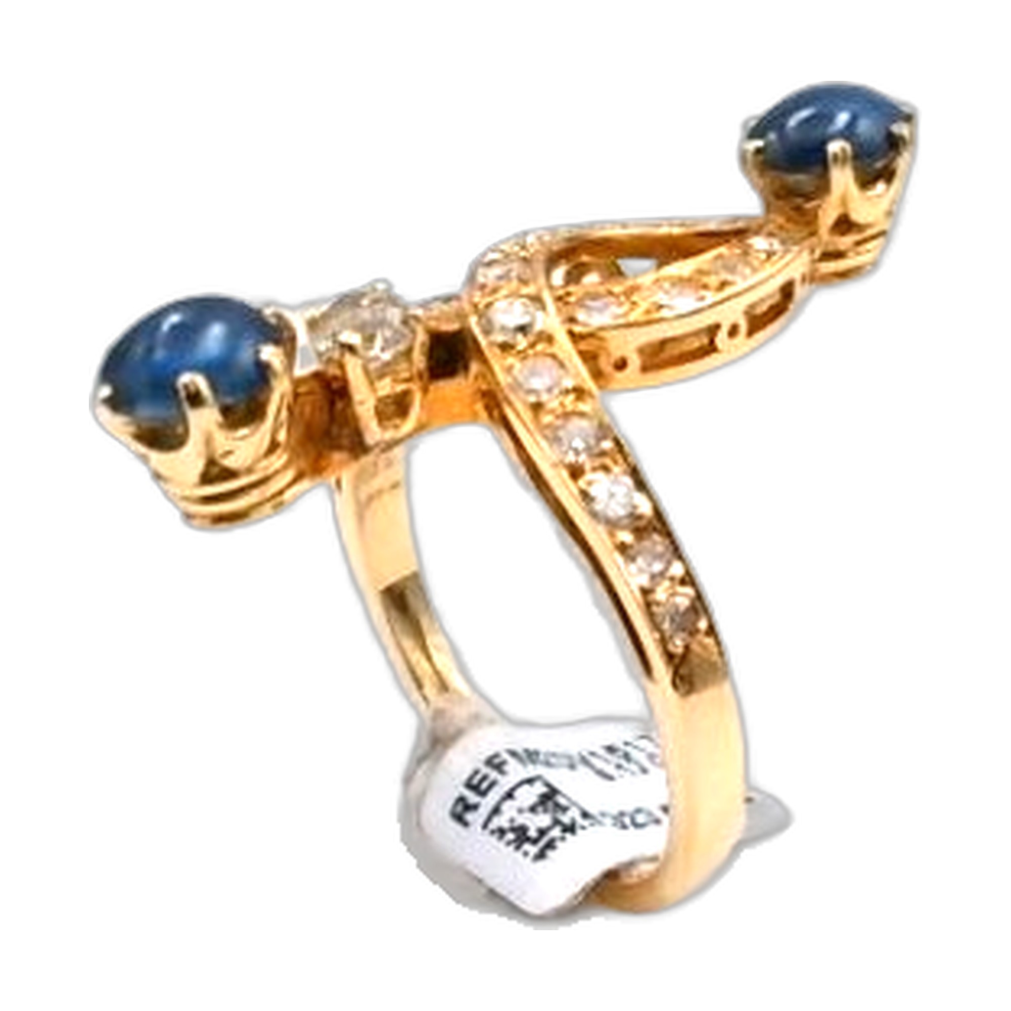 Bague Toi et Moi or jaune 18K 750/1000 entrelassé style 1920 saphir cabochon et diamant — vue 4