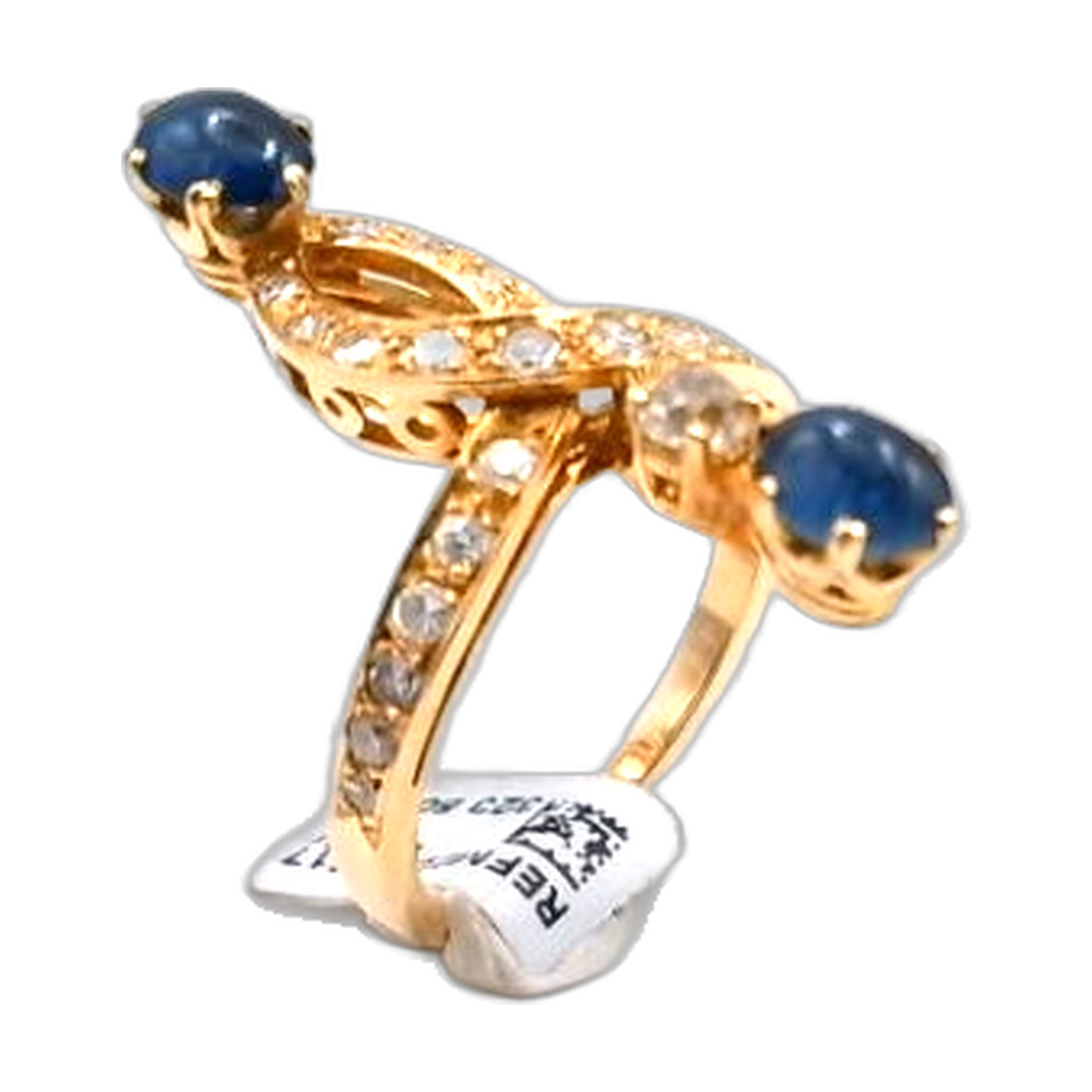 Bague Toi et Moi or jaune 18K 750/1000 entrelassé style 1920 saphir cabochon et diamant — vue 5
