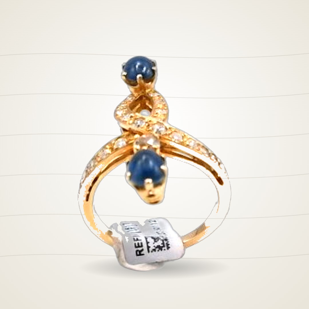 Bague Toi et Moi or jaune 18K 750/1000 entrelassé style 1920 saphir cabochon et diamant — vue 6