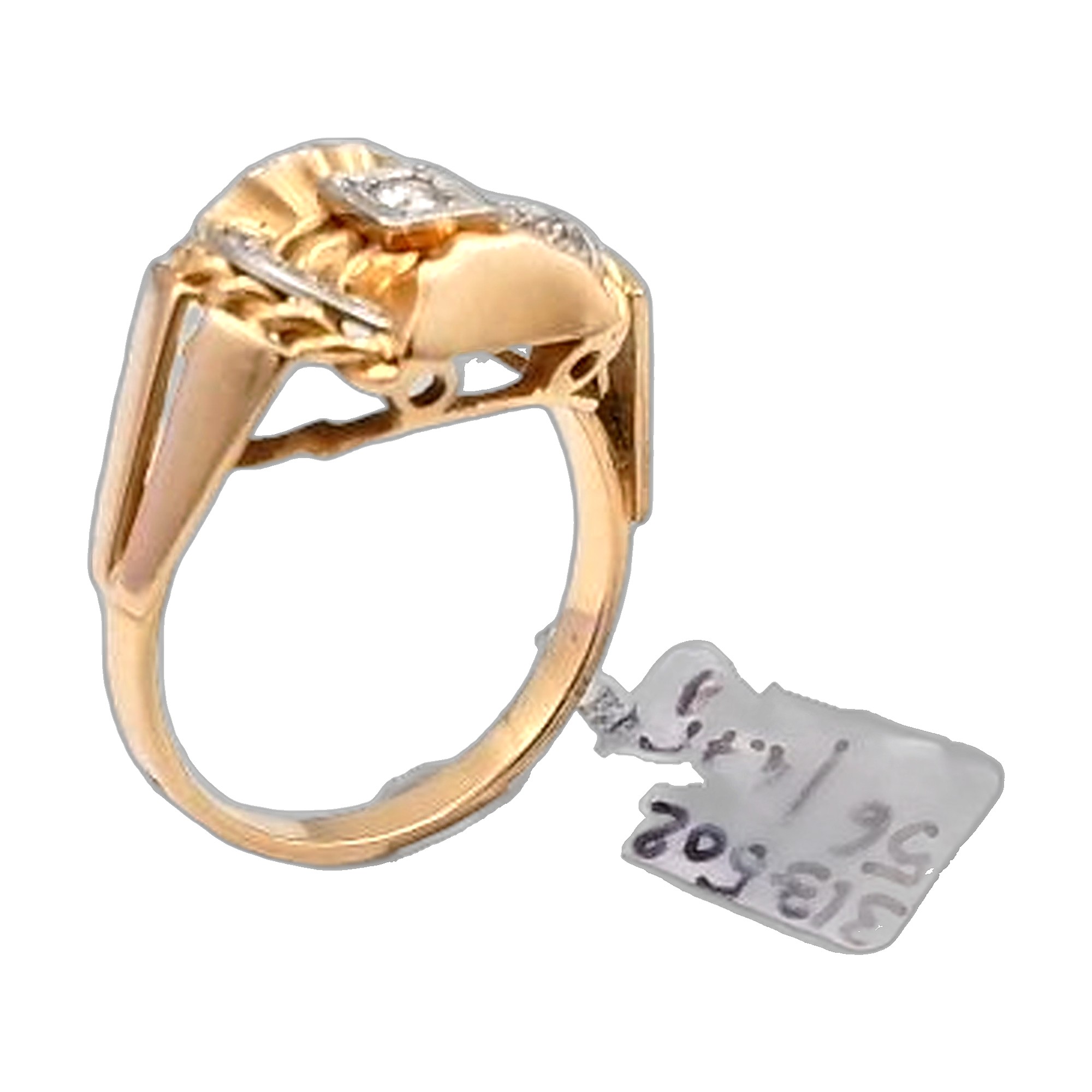 bague or jaune 18K 750/1000 style art déco diamant — vue 2
