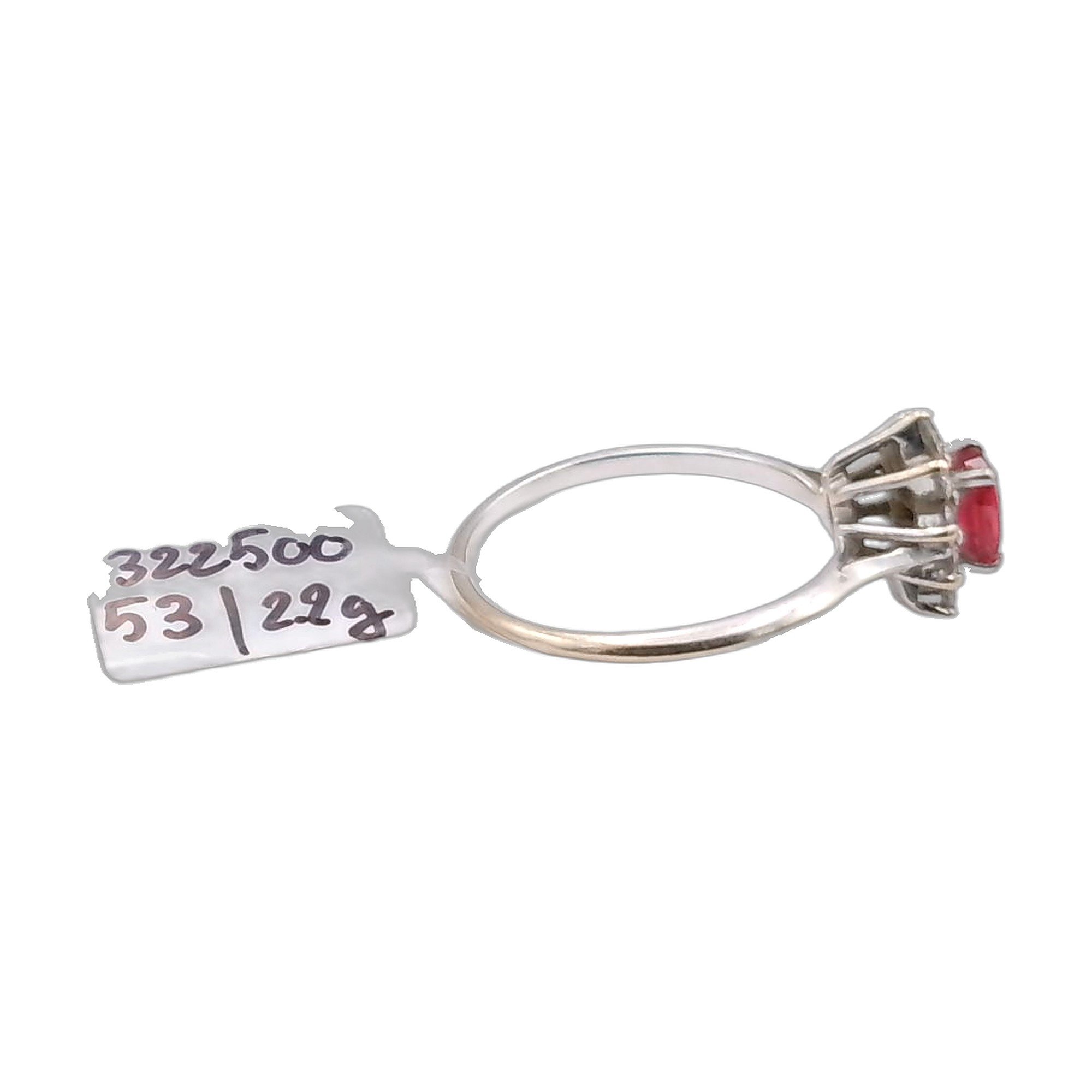 bague en or blanc 18K 750/1000 marguerite rubis et diamants — vue 2