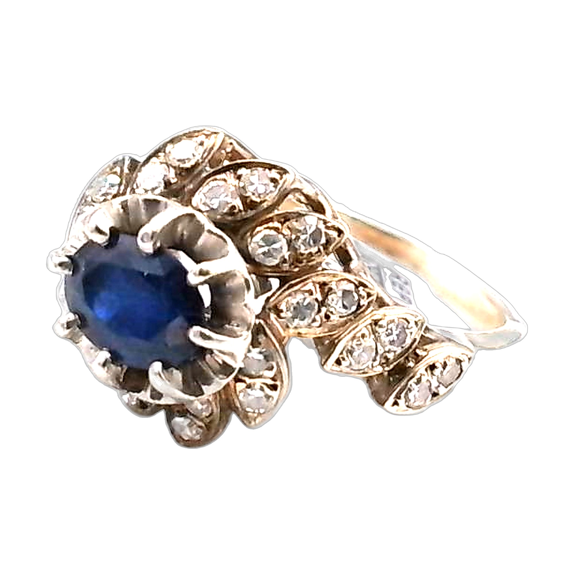 bague or blanc 18K 750/1000 diamant saphir — vue 2