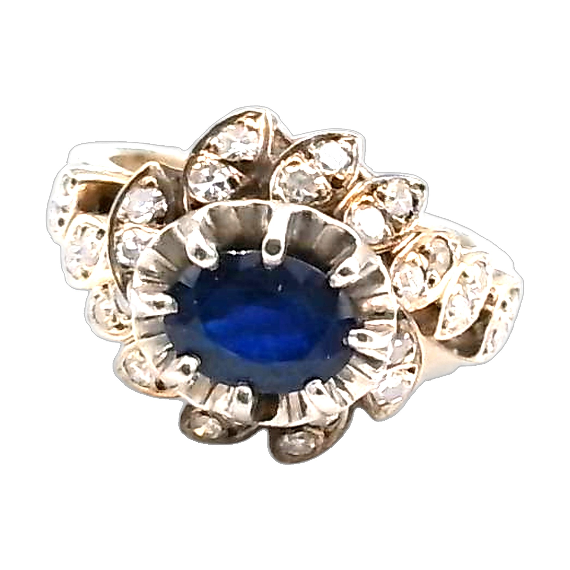 bague or blanc 18K 750/1000 diamant saphir — vue 4
