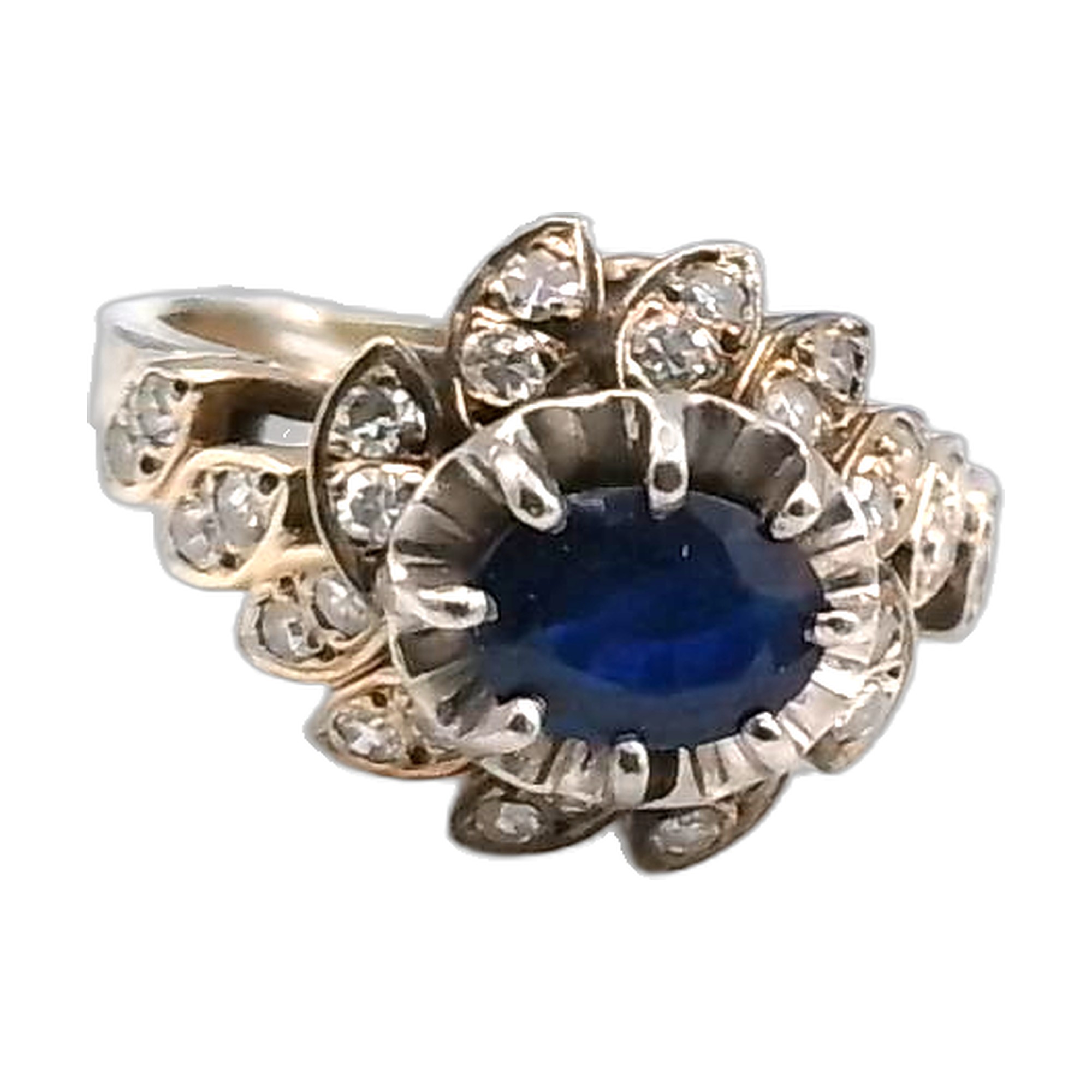 bague or blanc 18K 750/1000 diamant saphir — vue 6