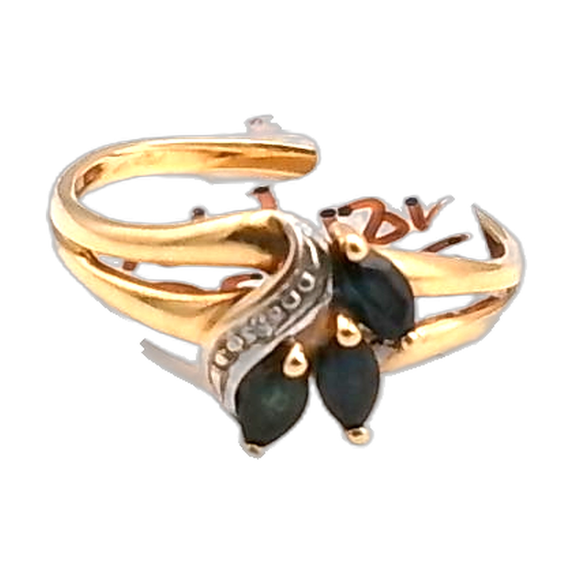 bague or jaune 18K 750/1000 saphie et diamant — vue 5