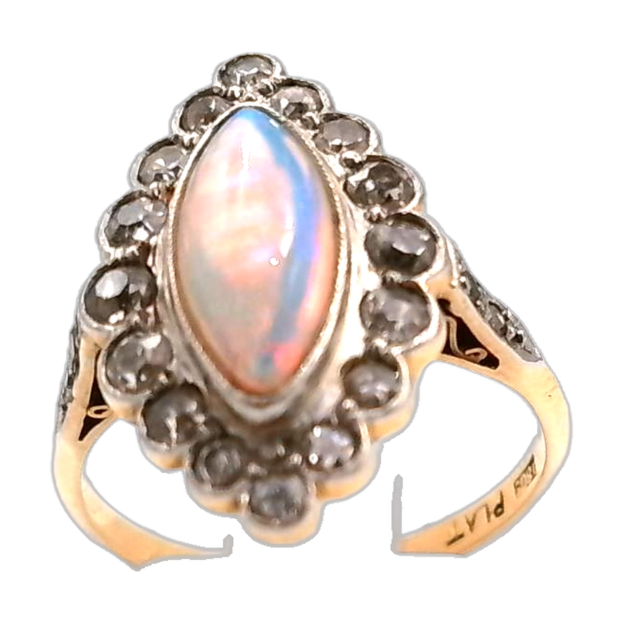 Marquise opale en or 18K 750/1000 surtis d'un anneau de diamant