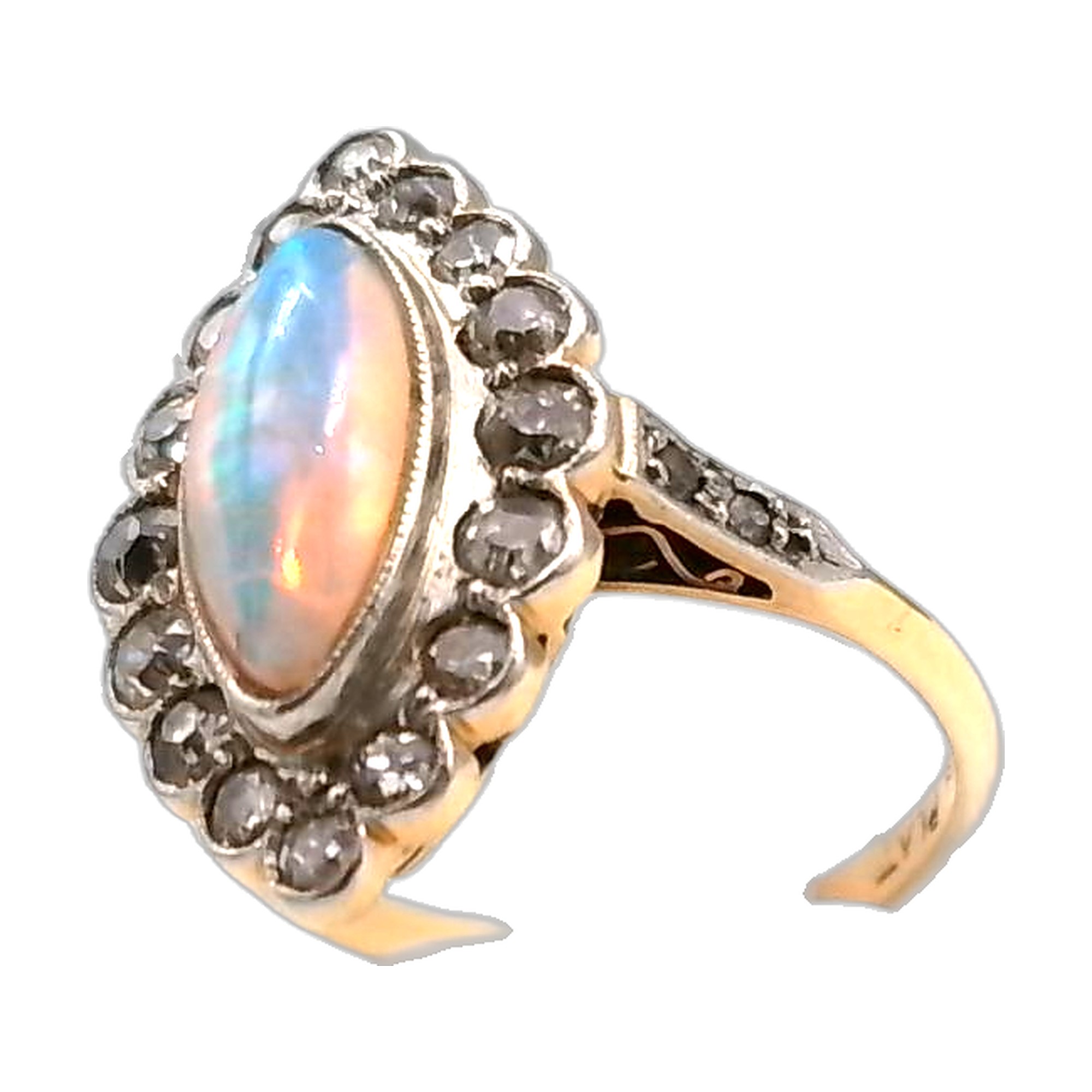 marquise opale en or 18K 750/1000 surtis d'un anneau de diamant — vue 4