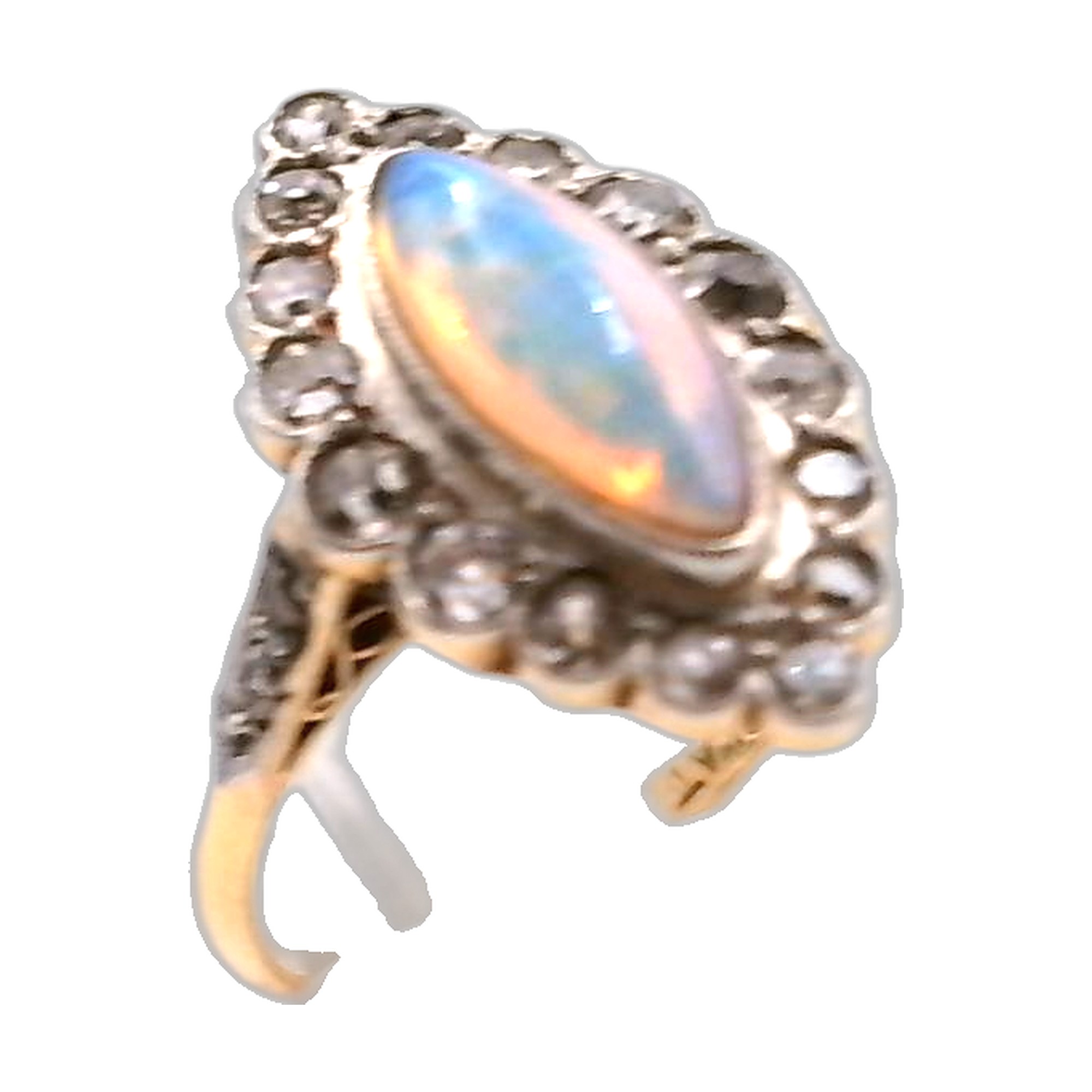 marquise opale en or 18K 750/1000 surtis d'un anneau de diamant — vue 5