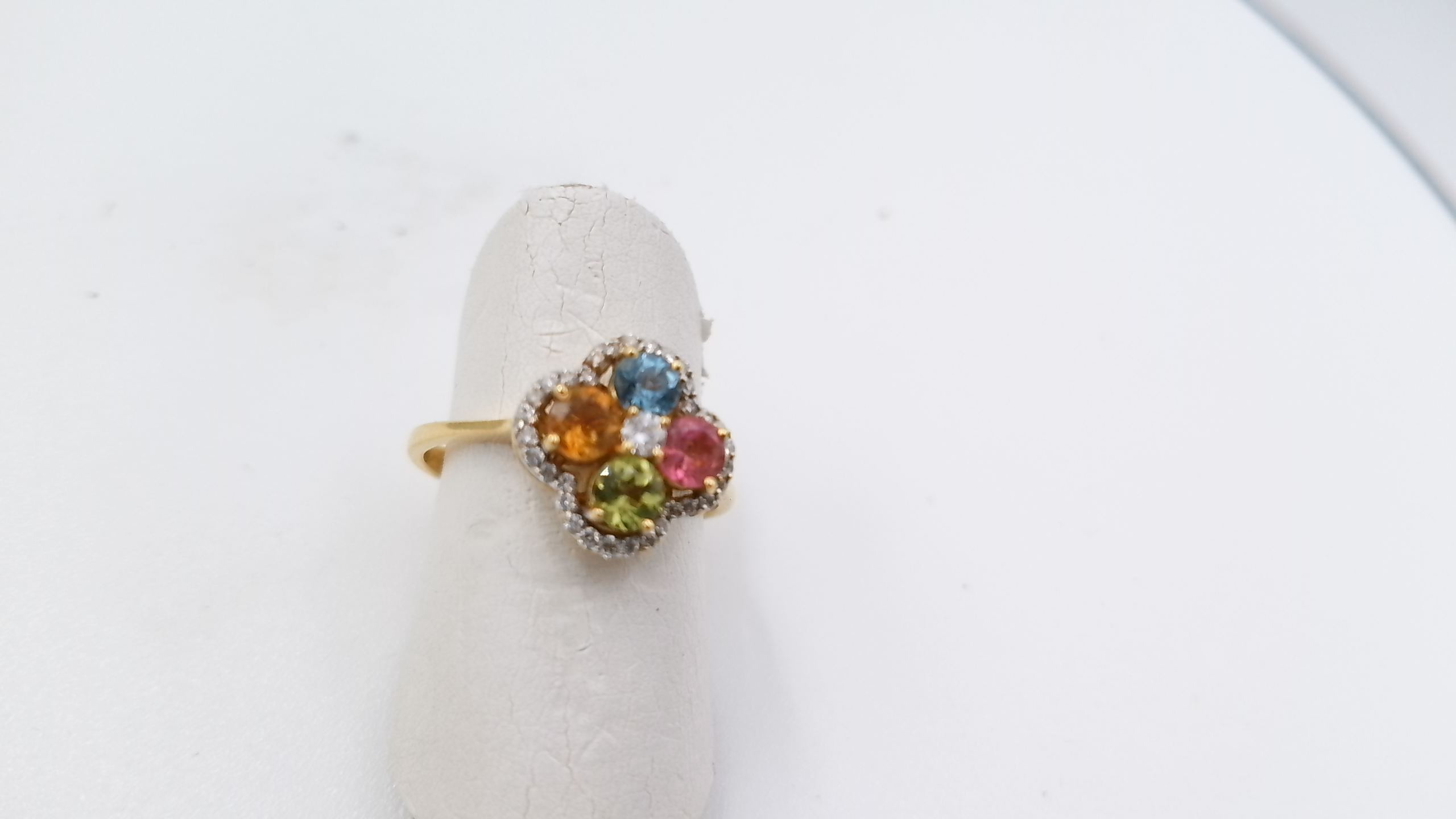 bague or jaune 4 pieres saphir citrine perido et tourmaline — vue 2