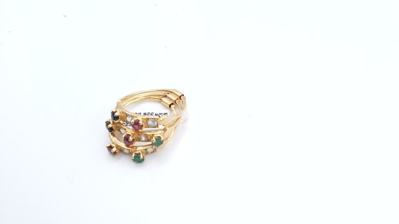 bague or jaune trilogie emeraud saphir diamant rubi — vue 3