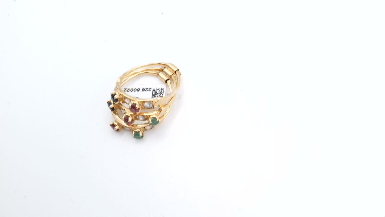 bague or jaune trilogie emeraud saphir diamant rubi — vue 4