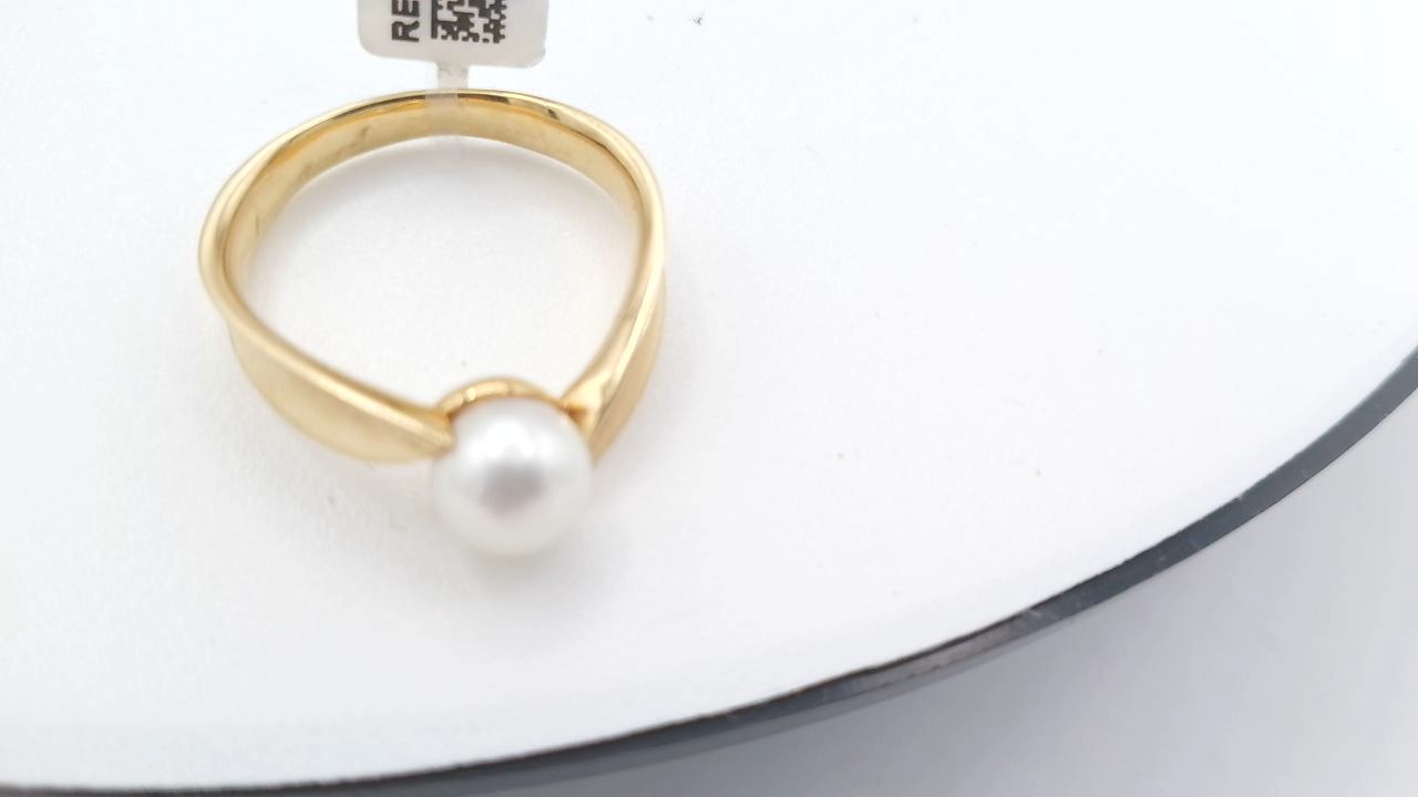 bague en or jaune 18K avec perle — vue 5