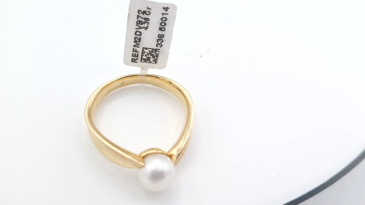 bague en or jaune 18K avec perle — vue 6
