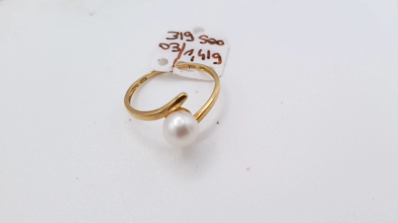 bague or jaune avec perle — vue 2
