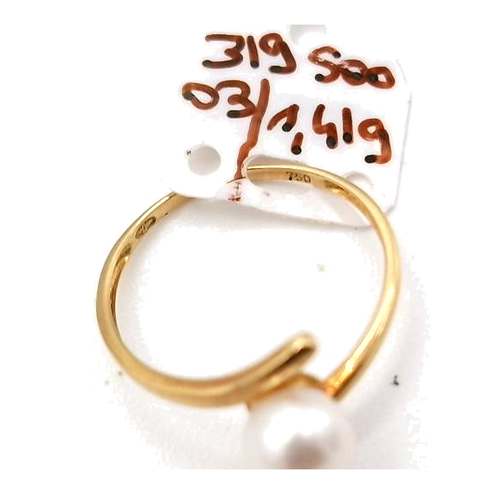 bague or jaune avec perle — vue 3