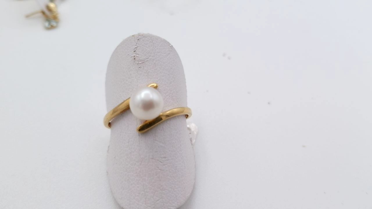bague or jaune avec perle — vue 6