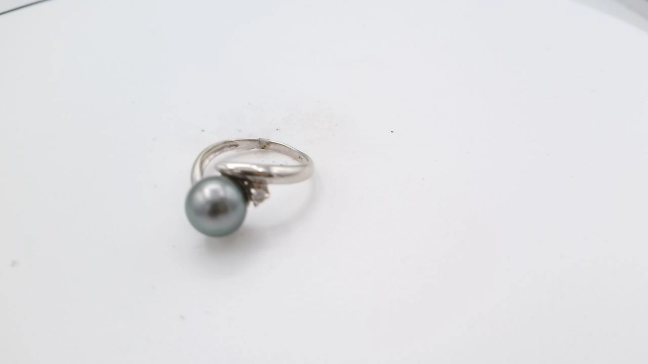 bague or blanc diamant et perle de tahiti — vue 6