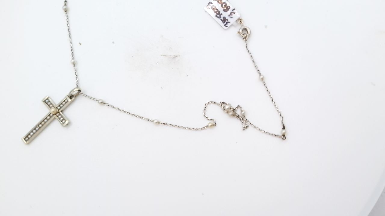 collier avec croix chretienne de 1930 et perle fine — vue 2