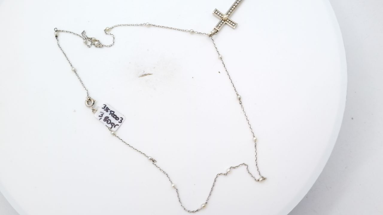 collier avec croix chretienne de 1930 et perle fine — vue 5