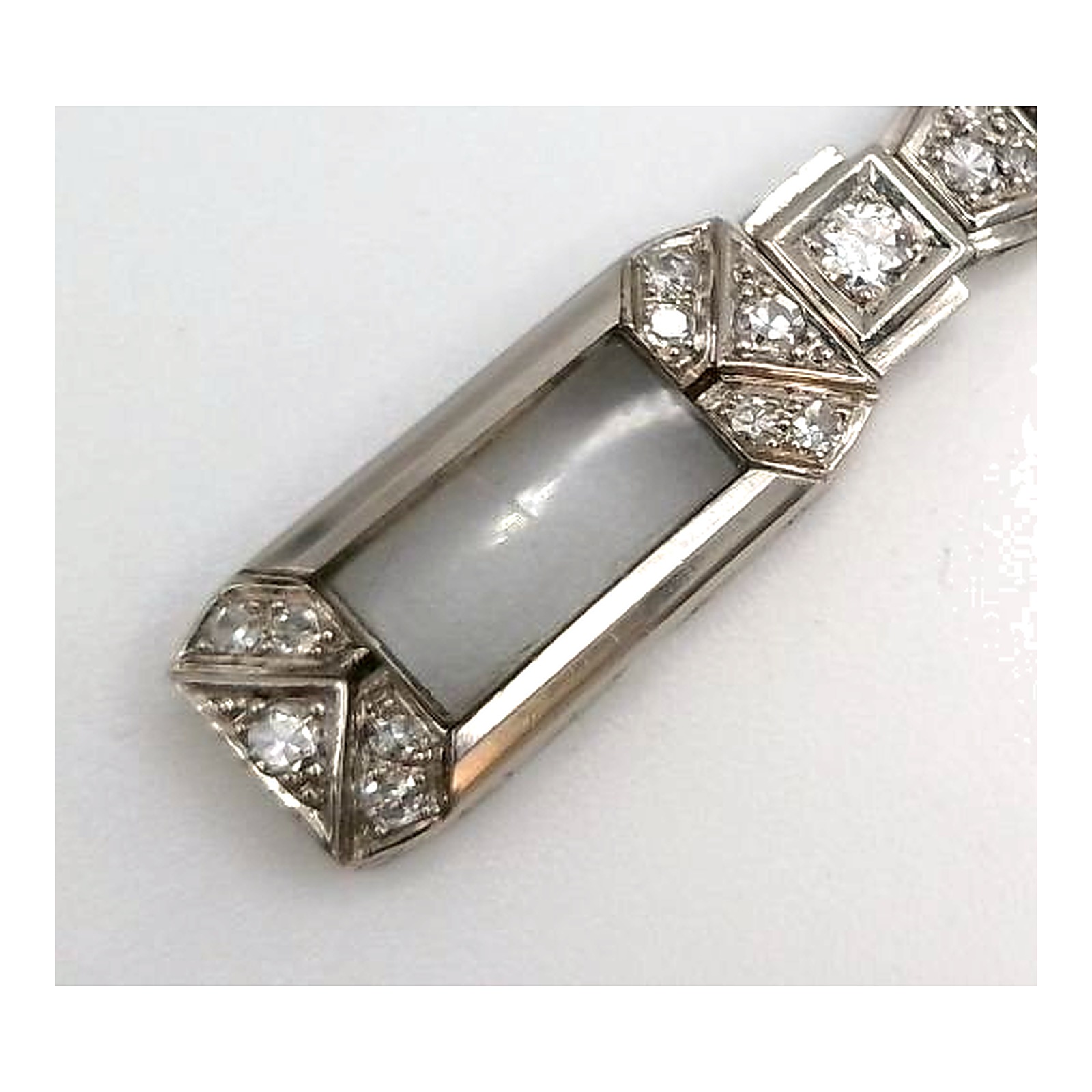 Collier or blanc 750 et pendentif platine art déco rectangle et diamants — vue 2