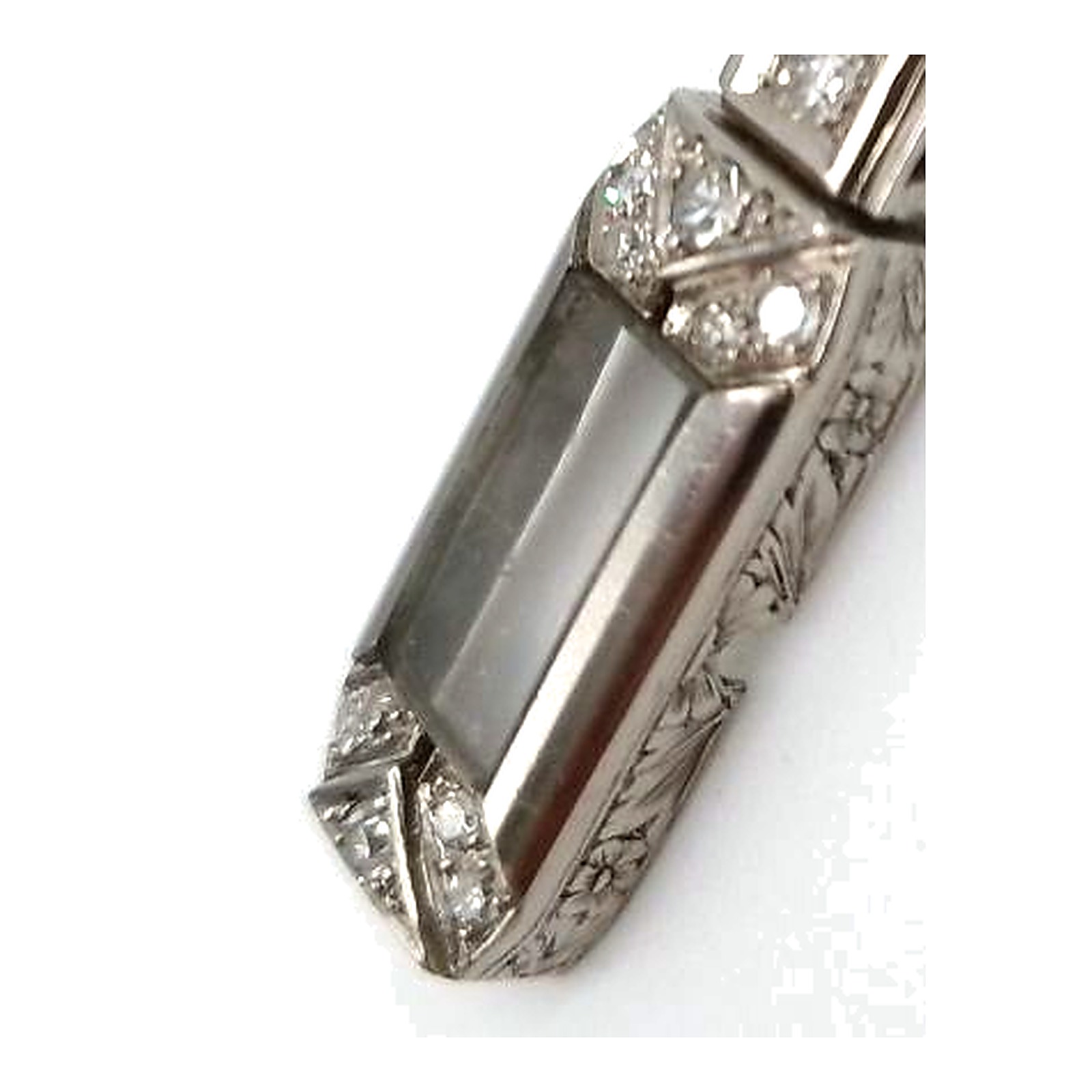 Collier or blanc 750 et pendentif platine art déco rectangle et diamants — vue 3