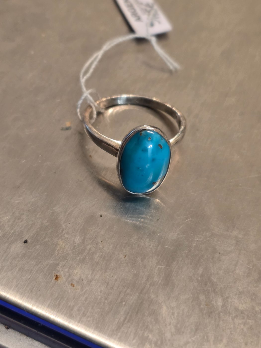 Bague turquoise argent 925 sertis clos ovale
