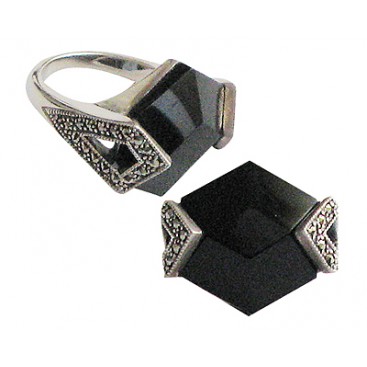 Bague en Argent 925 (Onyx - Marcassites)