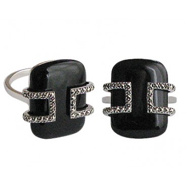 Bague en Argent 925 (Onyx - Marcassites)