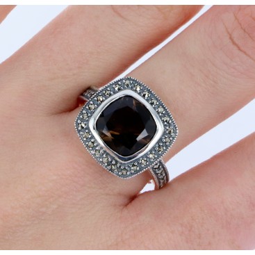 Bague en Argent 925 (Quartz fumé - Marcassites) — vue 2