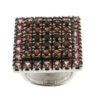 Bague en Argent 925° (Grenats + Oxydes de zirconium rose)