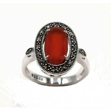 BAGUE ARGENT 925 (CORNALINE - MARCASSITES)