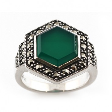 Bague en Argent 925 (Agate verte - Marcassites)