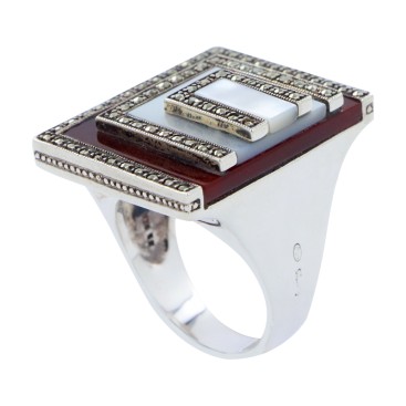 Bague en Argent 925 (Cornaline - Nacre - Marcassites) — vue 2