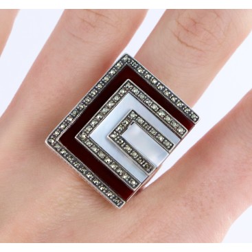 Bague en Argent 925 (Cornaline - Nacre - Marcassites) — vue 3