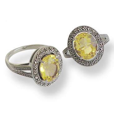 Bague en Argent 925 (Quartz lemon - Marcassites)