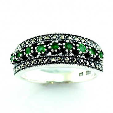 Bague en Argent 925 (Émeraudes - Marcassites)