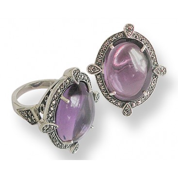 Bague en Argent (925 Amethyste - Marcasites)