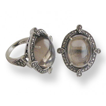 Bague en Argent 925 (Quartz fumé - Marcassites)