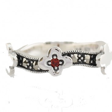 BAGUE EN ARGENT 925 GRENAT - MARCASSITES