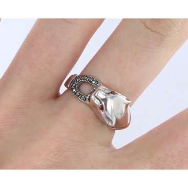 BAGUE ARGENT 925 (GRENAT - MARCASSITES) — vue 2