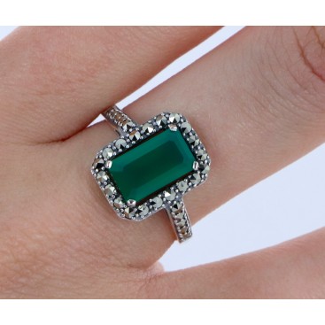 Bague en Argent 925 (Agate verte - Marcassites) — vue 2